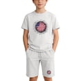 thumbnail image 2 of dazeni Boys 4th of July Outfit Kids American Flag Short Sleeve T-Shirt & Shorts Set for Independence Day White 9 Years, 2 of 9