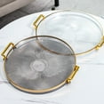 thumbnail image 5 of Modern Round Tray, 11 inch Diameter, Decorative Accent Tray for Storage and Display, Acrylic Vanity Tray with Gold Handles - Grey, 5 of 5