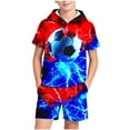 thumbnail image 2 of ZOYOEN Boys 3D Print Outfits Set- Casual Fashion Short Sleeve Kids Summer Clothes Hooded T Shirt and Shorts Sky Blue Size 5, 2 of 7