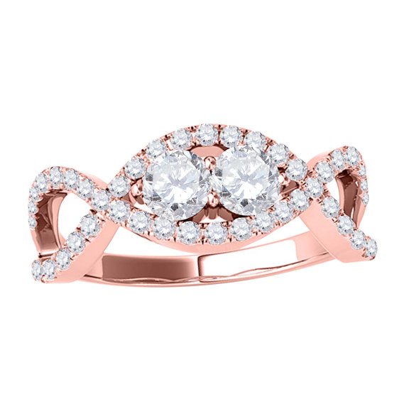 Aonejewelry 1.25 Ct Two Stone Diamond Engagement Ring 14K Rose Gold