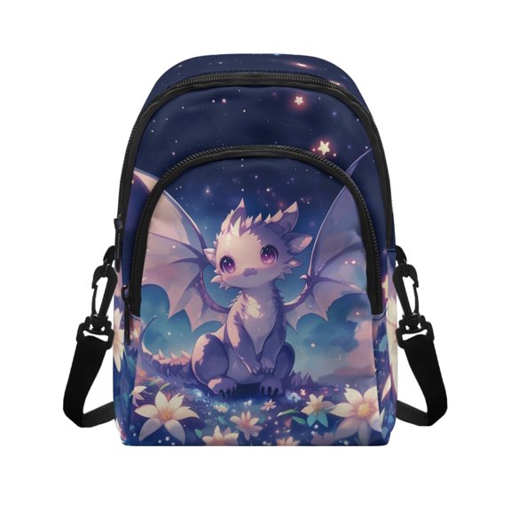 FUIALDOLG Cute Starry Dragon Sling Bag with Lightweight Detachable Strap, Small Polyester Crossbody Bag for Daily Travel and Shopping