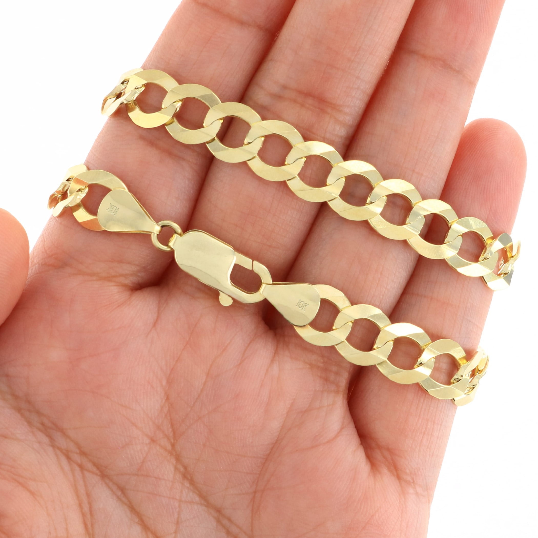 Nuragold 10k Real Yellow Gold Solid Cuban Curb Link 8mm Chain Bracelet (7"-9") Italian Jewelry for Men