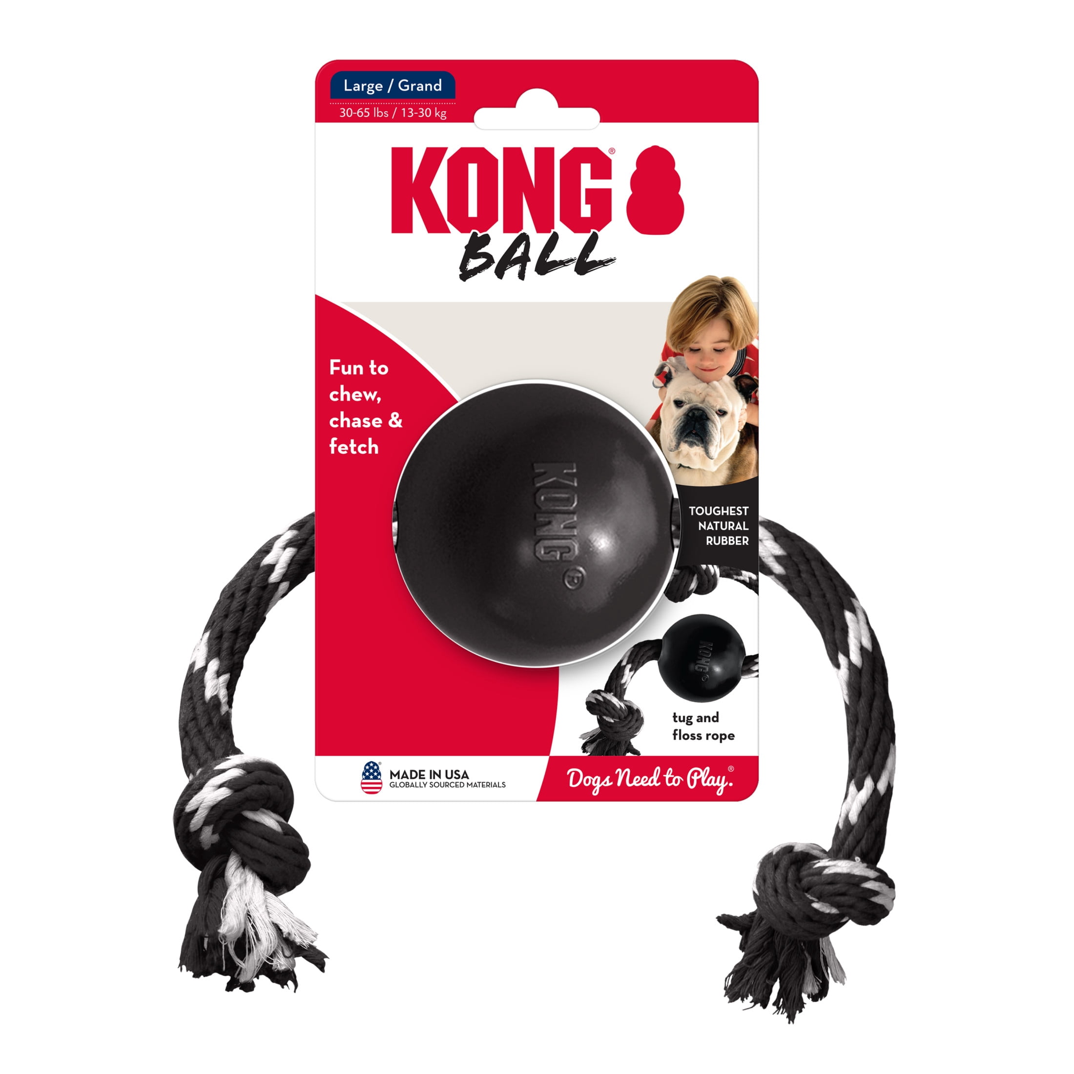 KONG® Extreme Ball with Rope Durable Dog Toy, Large, for Dogs Between 30-65 lbs