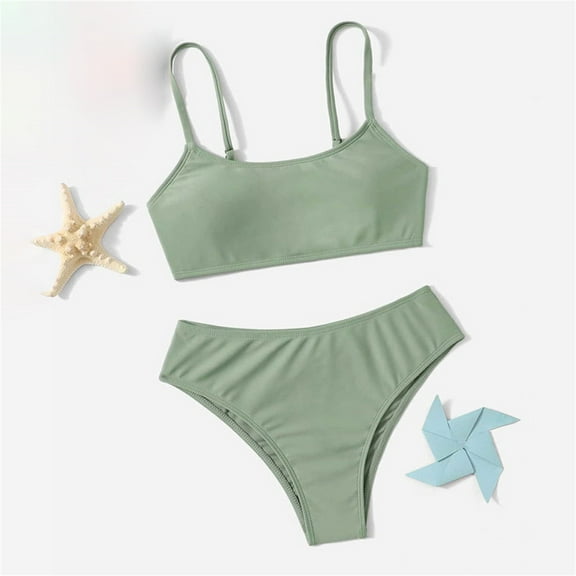 Teen Girls Swimsuits 2 Piece Beach Tankini Swimsuit Flounce Printed Beach Bathing Suit Big Girls