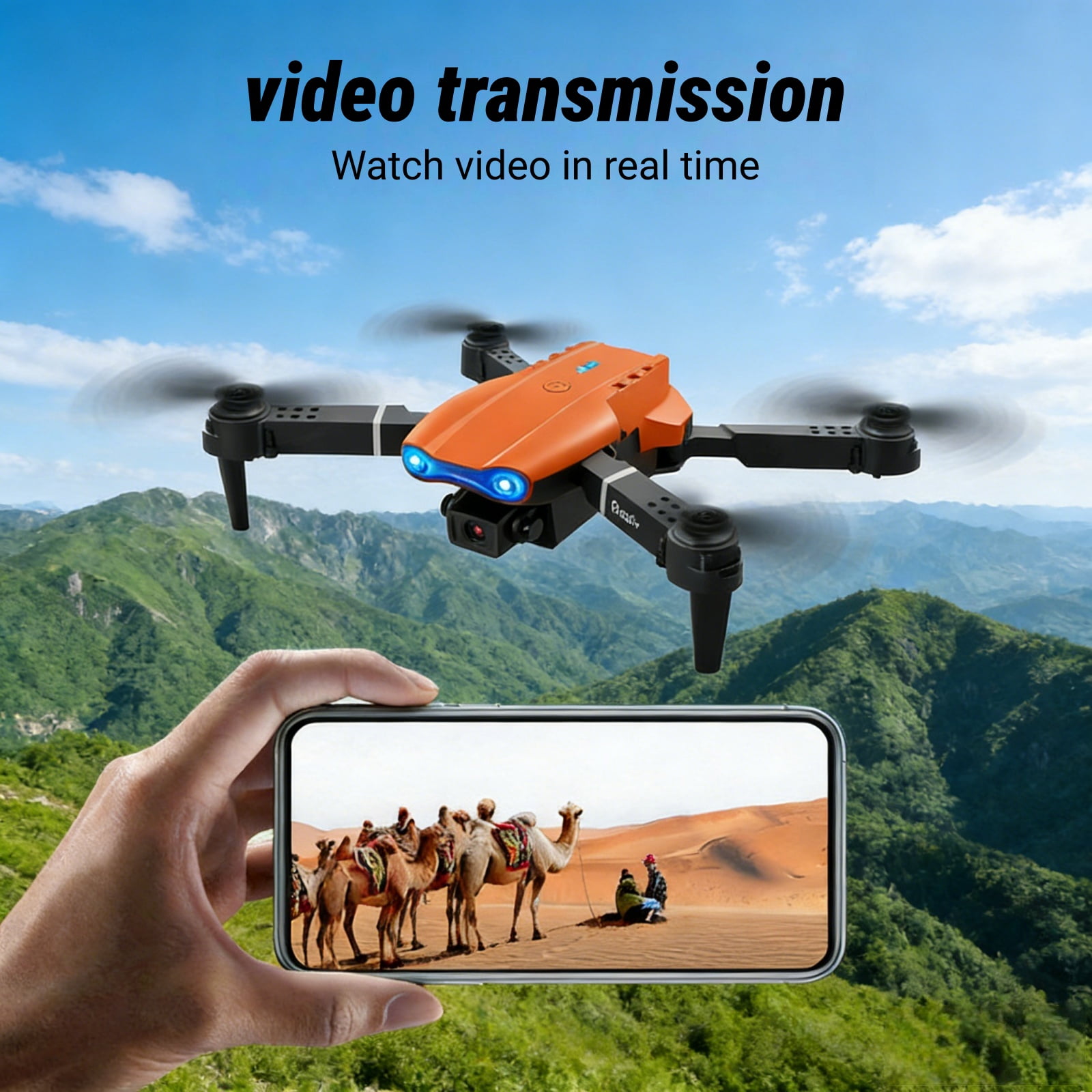Ourlife 2.4" Screen Remote Dual Camera Drone with 1000mAh Rechargeable Battery, HD RC Quadcopter with Live View Display for Beginners, Orange.