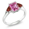 thumbnail image 2 of Gem Stone King 925 Sterling Silver 3-Stone Ring Octagon Pink Moissanite and Garnet Red (2.15 Cttw, Size 7), 2 of 4