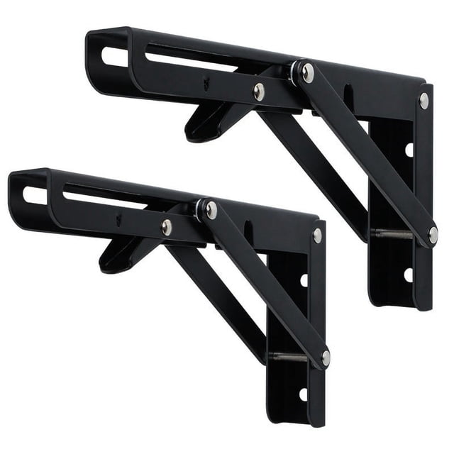 Soportes de estante plegables negros Máx. Carga 220 lb, soporte de estante montado en la pared para trabajo pesado, ahorro de espacio para banco de trabajo de mesa (8 PULGADAS-2PCS)