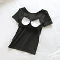 thumbnail image 5 of Stylish Olyvenn Built in Bra Tops Women Loose Fit Scoop Neck Short Sleeve Wear Summer Padded Bra Breathable Lounge T-Shirts Black XL, 5 of 8