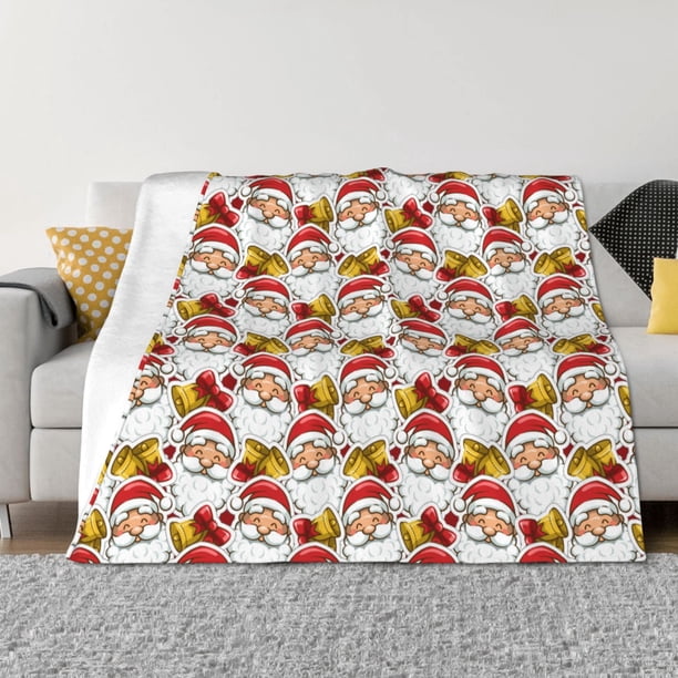 Fotbe Santa Claus bells Manta de Franela con Estampado, Manta Ultrasuave para Cama, Sofá, Auto, Hipoalergénica y Antibolitas-50"x40"