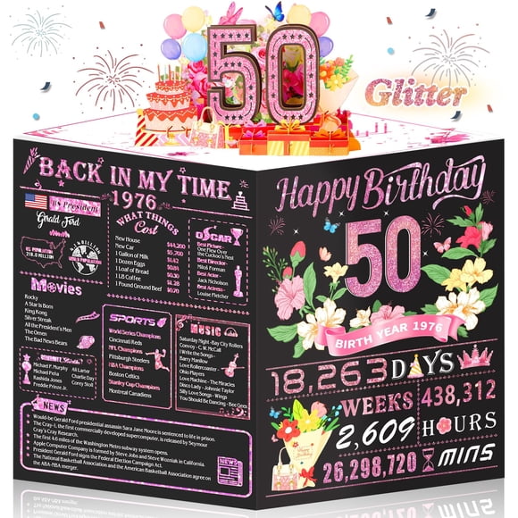 Tarjeta de felicitación OLOSONG 50.º cumpleaños jumbo pop-up rosa dorado