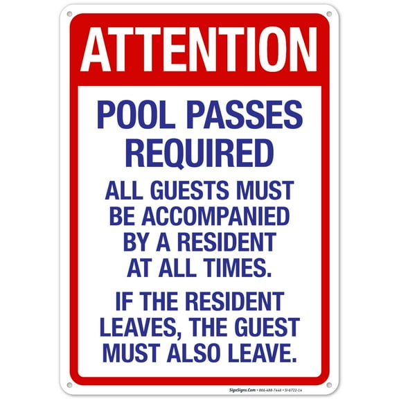 Attention Pool Passes Required Sign, Pool Sign,
