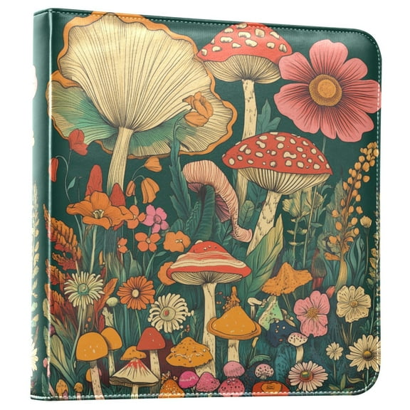 FORMRS 3 Ring Photo Album 4"x6" Self Adhesive Large Capacity PU Leather Cover, Floral Mushroom