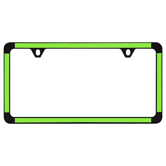 Green Simulated Carbon Fiber On Black Powder Coated Thin Rim License Plate Frame Holder