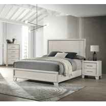 Beautiful Lustrous White Cream Finish Queen Panel Bed Chest Nightstand 3pc Bedroom Set