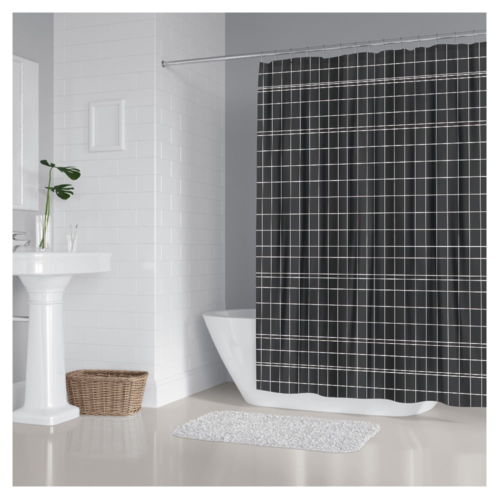 FABOTD Shower Curtain Boho Shower Curtain Minimal Grid Pattern Shower