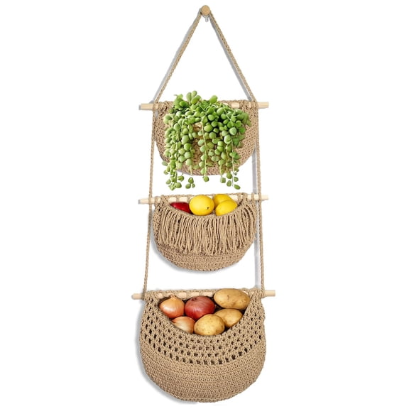 3 Tier Hanging Fruit Basket, Hanging Produce Baskets for Storage Fruits and Vegetables