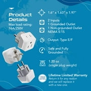 Ceptics CT-9 European Schuko German, France Travel Adapter Plug - Type E/F (3-Pack)