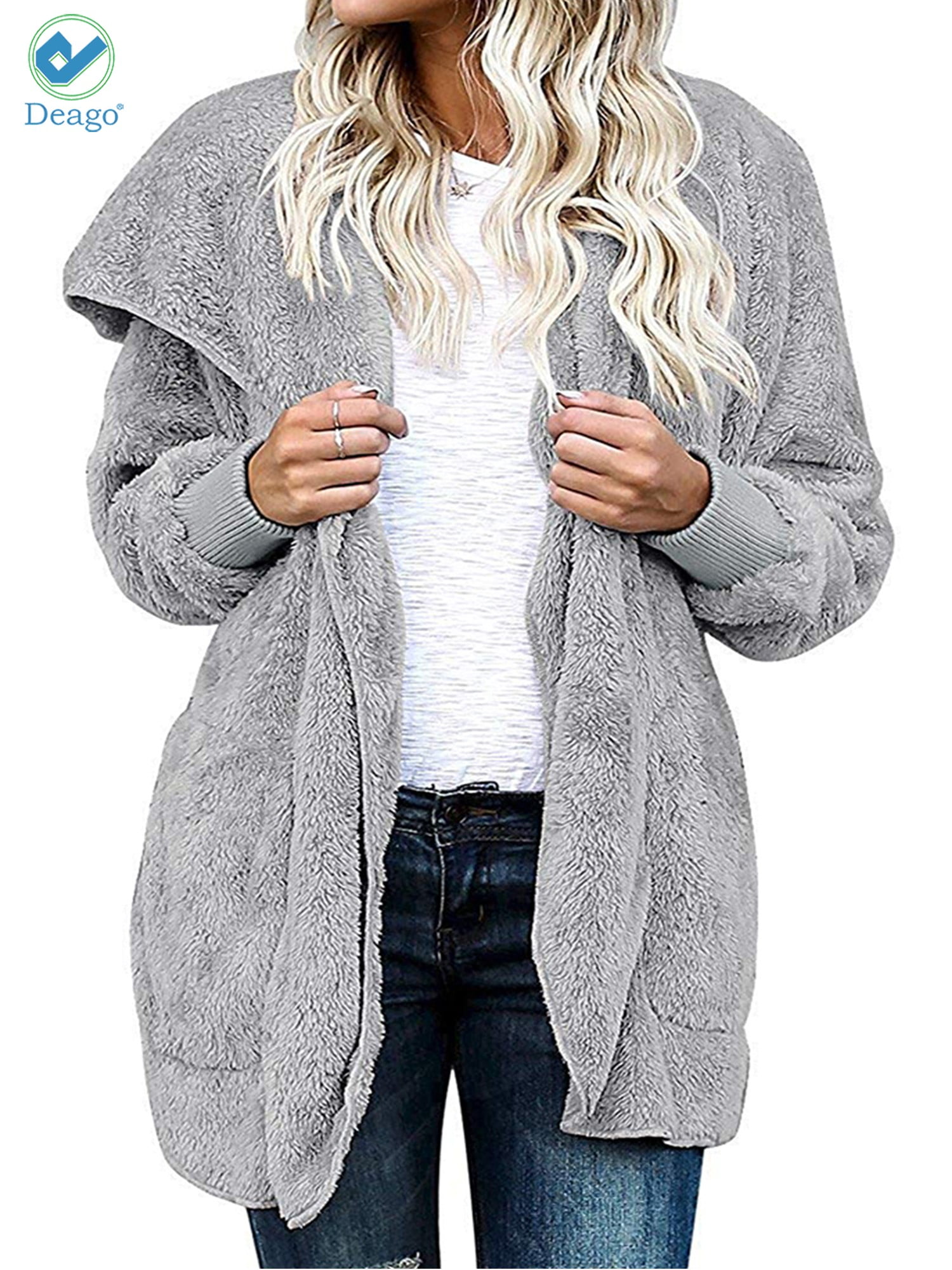 Zeagoo Women's Faux Fur Coat Fuzzy Cardigan Warm Fleece Jacket Long Sleeve Oversized Winter Outwear Pockets Coat