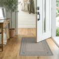 thumbnail image 2 of ODIKA 2'x3' Blue Beige Geometric Border Design Washable Throw Rug Elegant Pattern with Modern Square Motifs for Hallway, Study Room, Non-Slip Low Profile, Flatwoven, 2 of 7