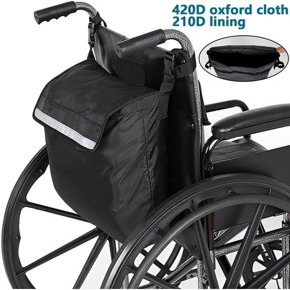 Wheelchair Bag Backpack and Rollator Bag Wheelchair Pouch Provides Storage on Wheelchair, Rolling Walker and Transport Chair for Elderly and Disabled, Straps for Quick and Easy Install