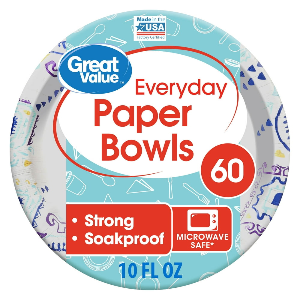 Great Value Everyday Paper Bowls, 10 oz, 60 Count