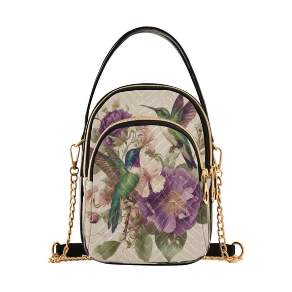Leather Handbag Crossbody Bag Two Vintage Hummingbirds
