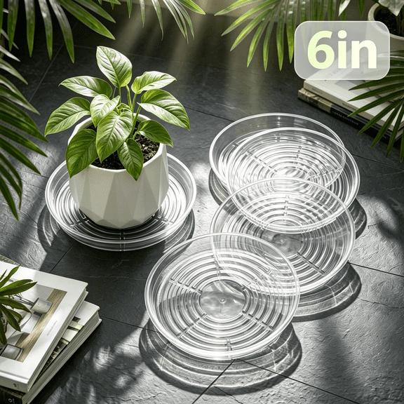 Plastic Saucers 5 Pack Self Watering Tray for Indoor Outdoor Pots - 6 Inch Round Drip Tray for Flower Pots Planters Water Catcher Tray for Garden Container Drainage Saucer