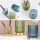 thumbnail image 3 of QPENWEI Bleu S+L Rangement Maquillage,Rangement Pinceaux Maquillage en Cristal,Pot Pinceau Maquillage Vintage,Porte-stylo,Vase Rayé,Organisateur de Maquillage pour Chambre,Bureau et Salle de Bain, 3 of 5