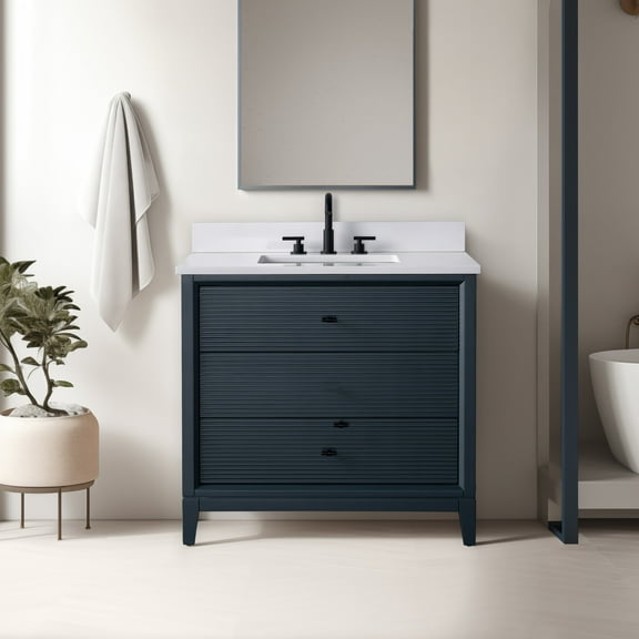 Vanity Art 36" Bathroom Vanity with Sink and Engineered Marble Top, Freestanding Storage Cabinet with 3 Drawers