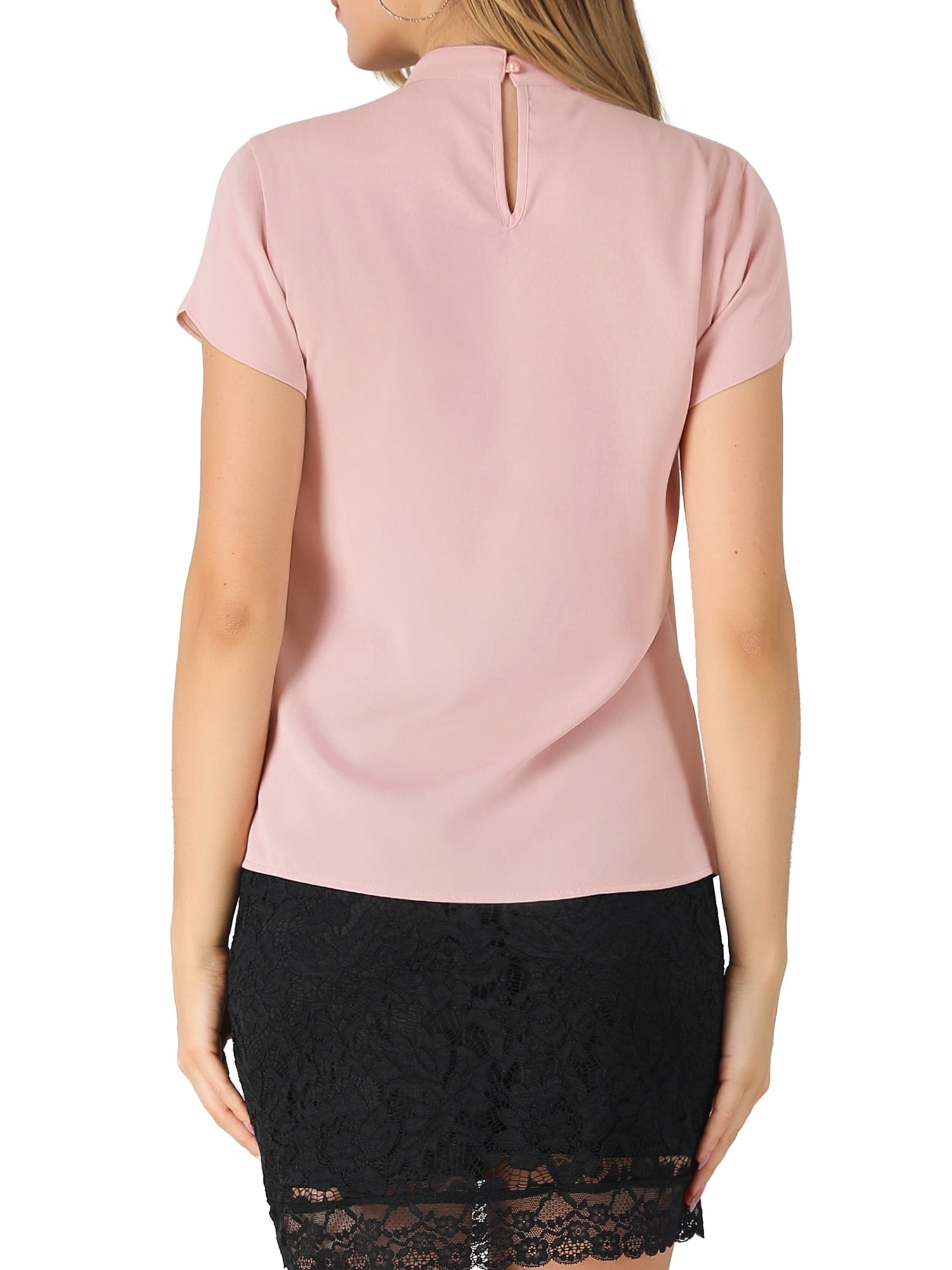 Unique Bargains Junior's Elegant Tulip Sleeve Choker Neck Keyhole Back Blouse