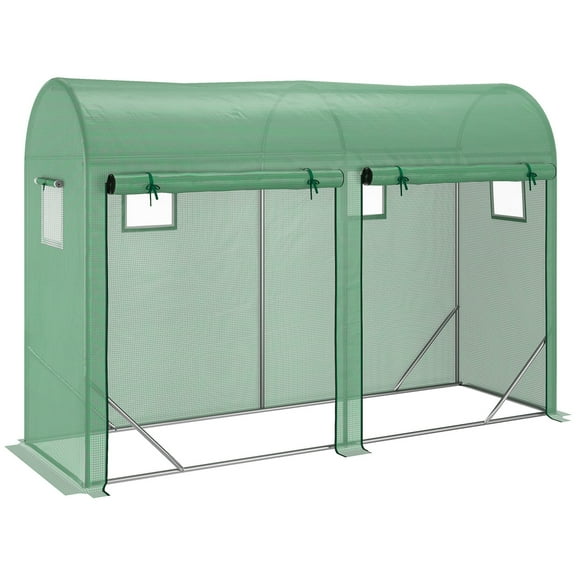 QISHENSHUI 10' x 3' x 7' Green Walkin Leanto Greenhouse Hot House with Heavy-Duty Zipper Windows & Doors Perfect for Backyard Garden Plant Growing & Protection