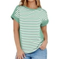 thumbnail image 2 of CQONEPT Striped Shirts for Women 2025 Crewneck Tunic Short Sleeve Tops Summer Loose Fit Comfy Color Block T-Shirt,Purple S-XXL, 2 of 10