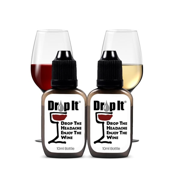 Drop It Wine Drops, Original - 10 mL, 2 Pack - Naturally Reduces Sulfites & Tannins in Red, White & Sparkling Wines - Portable, Easy to Use - Treats