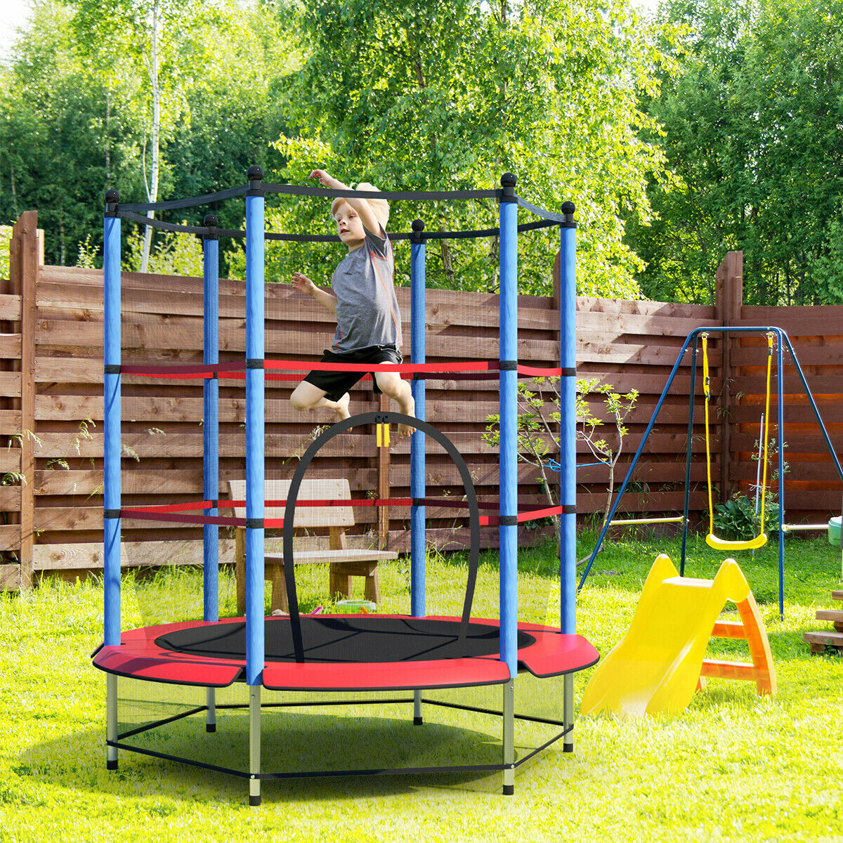 Kids Youth Jumping Round Trampoline Exercise W/ Safety Pad