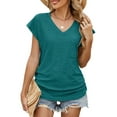 thumbnail image 2 of Women V Neck Pocket Short Sleeve Loose Fit Breathable Casual Tee Top M Size Green, 2 of 7