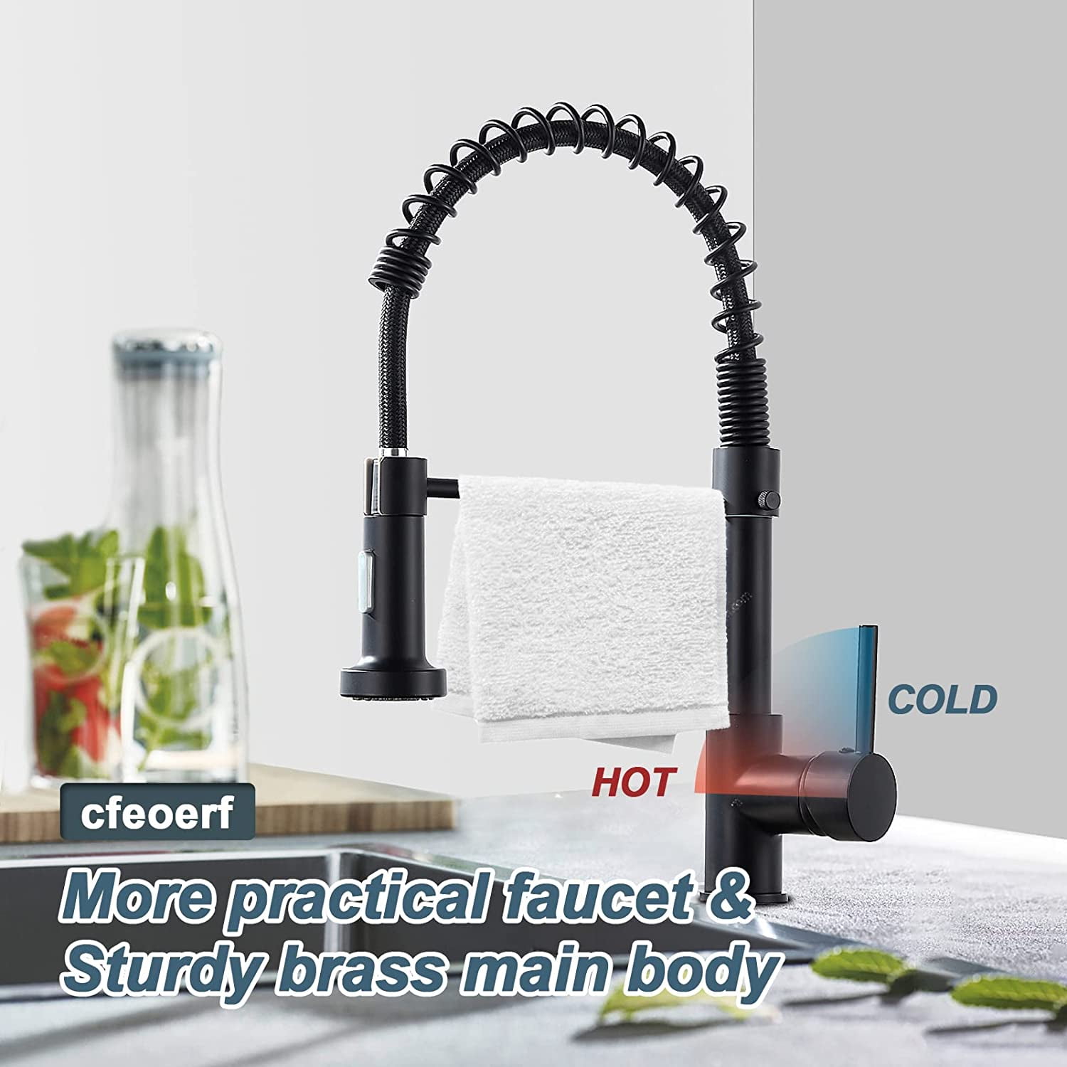 Zovajonia Black Kitchen Faucet With Pull Out Sprayer For Kitchen Sink Single Hole Commercial Kitchen Faucet