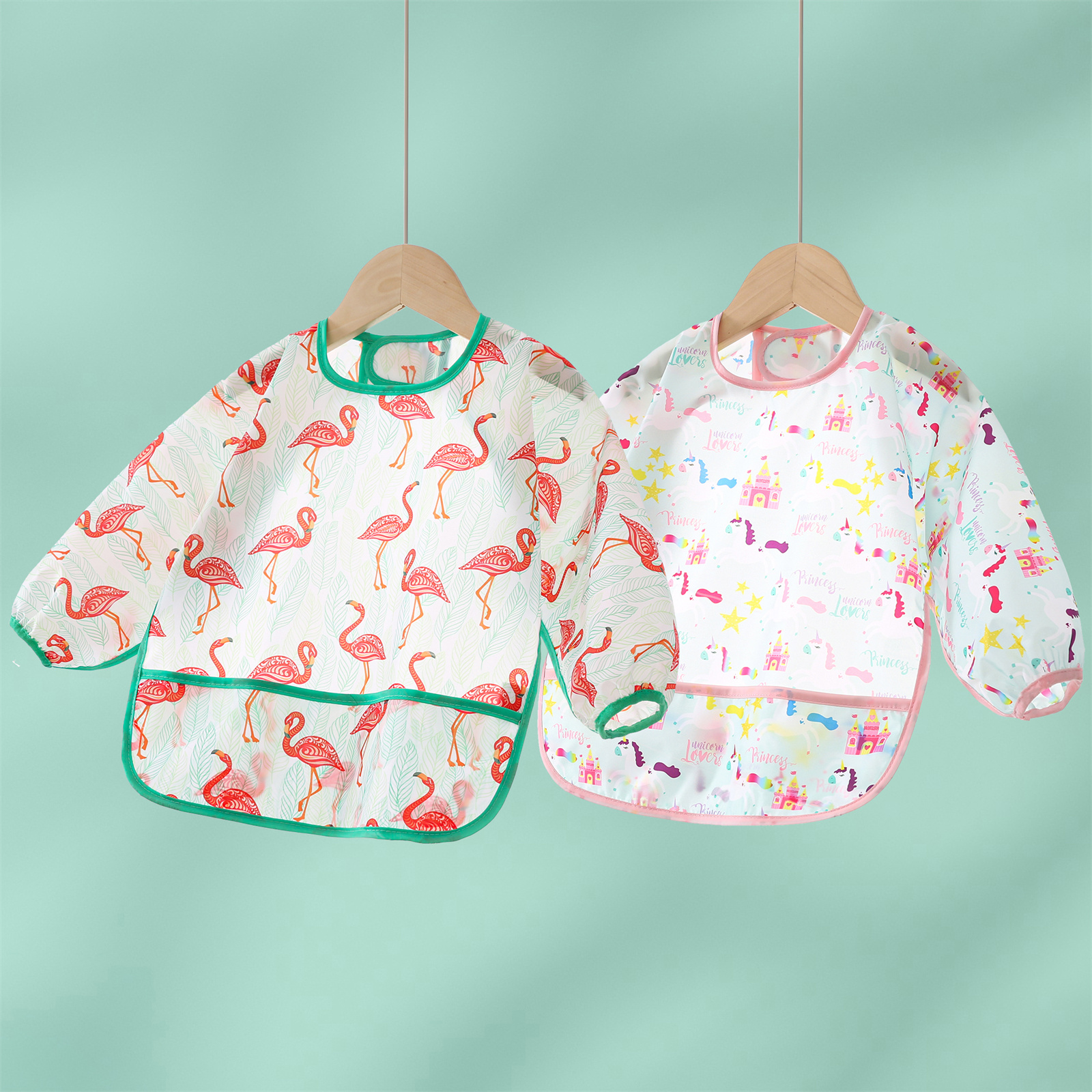 HaimoBurg 5-Pack Long Sleeved Waterproof Baby Bibs - Unicorn Theme (3-24 Months)