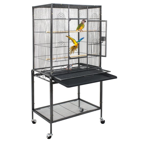 XiHuaZhaoChen  Bird Flight Cage, Wrought Iron Standing Large with Rolling Stand for Cockatiels Pet Parrot Parakeet Lovebird Canary Finch,Black