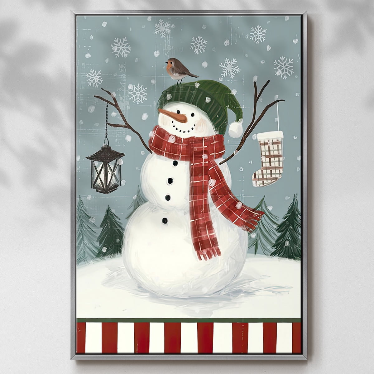 Jolly Snowman Collection B - Framed Gallery Wrapped Holiday Canvas - 27 x 41 - Silver Frame