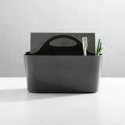 mDesign Small Plastic Caddy Tote for Desktop Office Supplies, 2 Pack, Dark Gray