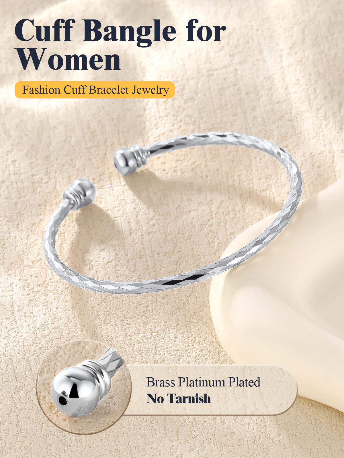 U7 Women's Twisted Silver Cuff Bangle Bracelet photo 6
