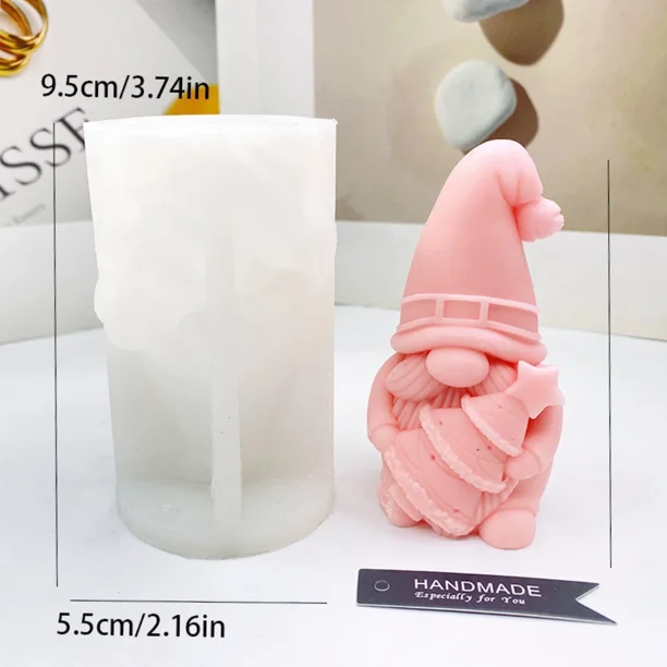 Moldes para velas de árbol de Navidad con forma de enano con barba que sostienen copos de nieve de Papá Noel, moldes de silicona para jabón de yeso, regalo de chocolate humano, decoración para fiestas