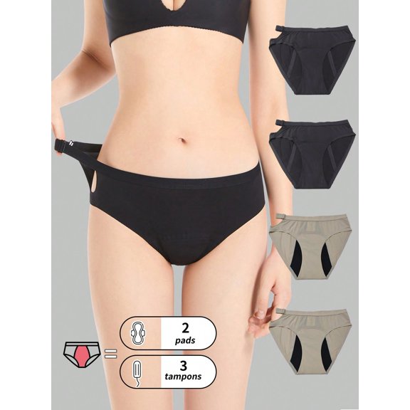 4-Pack Of Women's Physiological Anti Leakage And Anti Incontinence Underwear With Adjustable Waistband, Elastic And Comfortable Fit, Breathable Menstrual Underwear