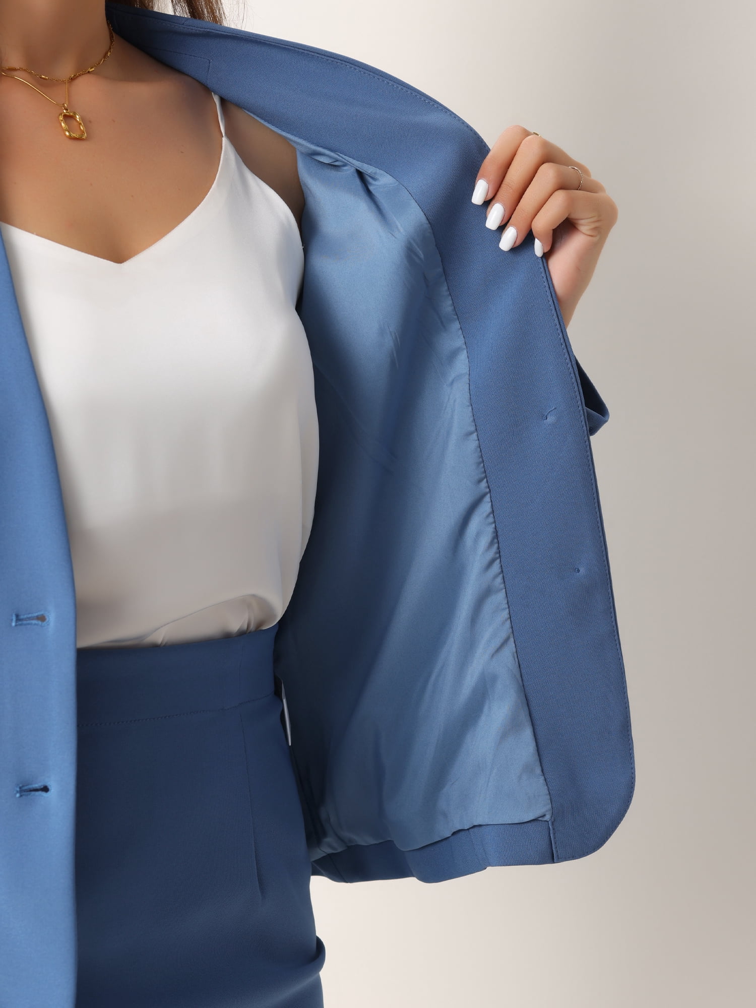 DARING DIVA Women's 2-Piece Business Blazer Pencil Skirt Suit Set S Grey Blue