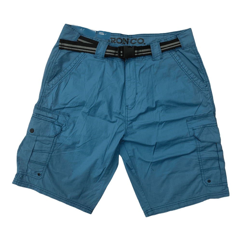 Iron Co. Mens Belted Stretch Cargo Shorts, 6 Pockets (Chambray, 32 ...