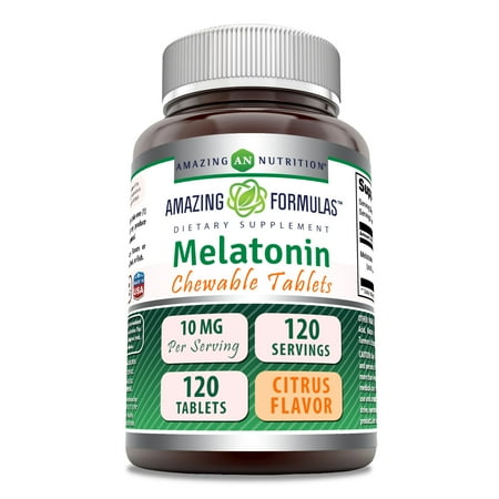 Amazing Formulas Melatonin 10mg Per Serving 120 Chewable Tablets Supplement | Citrus Flavor | Non-GMO | Gluten Free | Made in USA