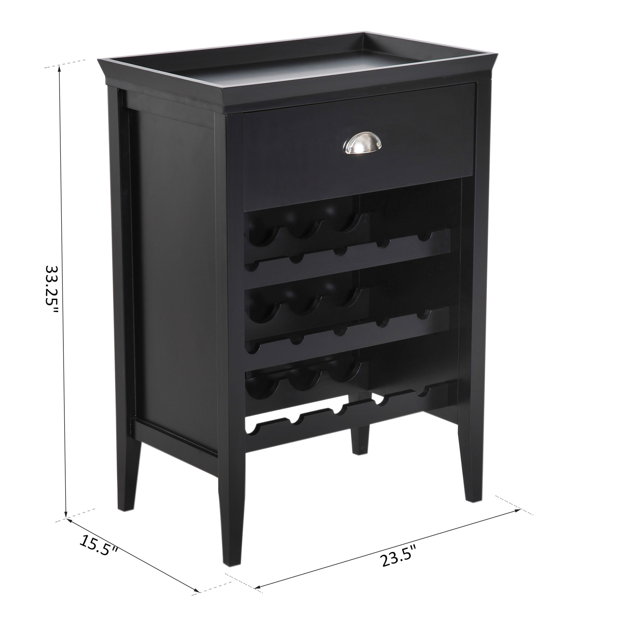 HOM 15 Bottle Wood 33” Floor Wine Rack Storage Cabinet Black