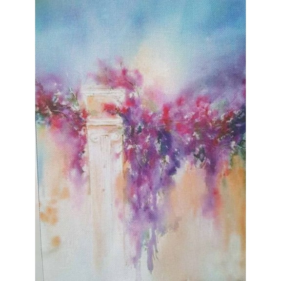 Blooming Arch Designer Printed AIDA Fabric. Canvas for embroidery with an applied background KF-1081A