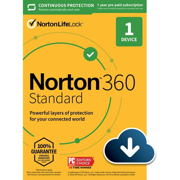 Norton 360 Standard Antivirus Software For 1 Device With Auto Renewal Includes Vpn Pc Cloud Backup Dark Web Monitoring Powered By Lifelock Download Walmart Com Walmart Com