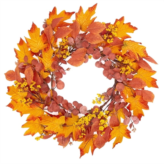 Scidweet Fall Wreath for Front Door, 22" Artificial Autumn Maple Leaf Wreaths Fall Decorations for Home Outdoor Indoor Door Porch Farmhouse Harvest Thanksgiving Decor